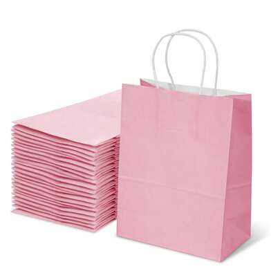 5/10pcs Medium Pink/Brown Kraft Paper Bags, Birthday Gift Bags, Reusable Gift Bags, Party Favors, Wedding Gift Bags, Valentine's Day Gift Bags, Mother's Day Gift Bags, Christmas Gift Bags, New Year Gift Bags, Ramadan Gift Bags
