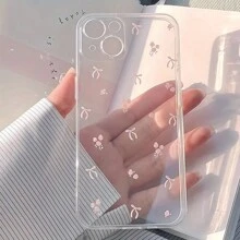 1 件粉色蝴蝶结图案全覆盖透明 TPU 手机保护壳适用于 iPhone11 12 13 14 15 16 Pro Max Xr 7 8 Plus 系列防水防震防摔防刮 - 彩色 - 查看 5