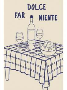 1 件手绘厨房摩卡壶咖啡意大利面爱好者葡萄酒和奶酪食物印刷墙艺术帆布画海报客厅家居装饰无框架