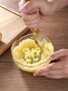 1pc Natural Bamboo Handle Pizza Cutter/Potato Masher, Manual Stainless Steel Pizza Tool