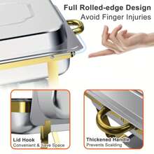 8pcs 9QT Golden Stainless Steel Chafing Dishes For Buffet, Rectangular Chafers And Buffet Warmers Sets For Parties Weddings Catering Buffet - 8 Pack - View 7