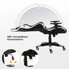 Gaming Stuhl Ergonomisch mit 180° Verstellbare Hohe Rückenlehne, PC Gaming-Stuhl mit breiter Sitzfläche und Rückenlehne