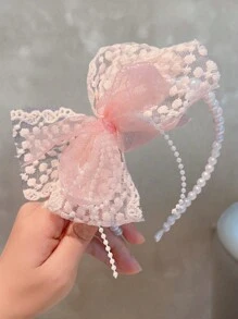 1pc Kids' Fashion Elegant Lace Pearl Bowknot Pearl Headband - Baby Pink - View 2