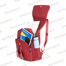 Large Women's Backpack With Anti-Theft Cover - 酒紅色 - 查看 3