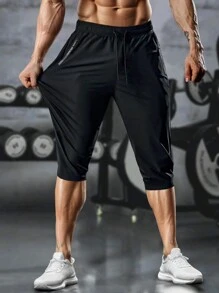 Hidkat [Printemps et été] Shorts de sport à séchage rapide, cordon de serrage, haute élasticité, couleur unie, pour homme. Avec poches zippées, convient pour la formation sportive et les activités de plein air, avec éléments réfléchissants.