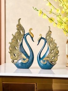 2 件树脂艺术创意金色天鹅摆件书架客厅电视柜酒柜装饰摆件、家居饰品、送给朋友的礼物 - 彩色 - 查看 4