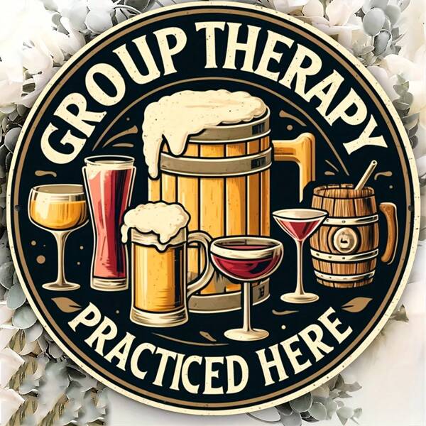 Vintage Beer Bar Art Poster Group Therapy Practiced Here - Iron Metal Sign For Home Decor, Suitable For Man Cave, Backyard, Or Bar Wall, Home Decor, Room Decor, Wall Decor Gifts Birthday Graduation