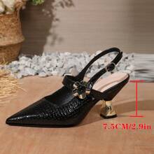 新款法式女高跟鞋，尖头，轻便，性感中跟高跟鞋，春夏 - 黑色 - 查看 5