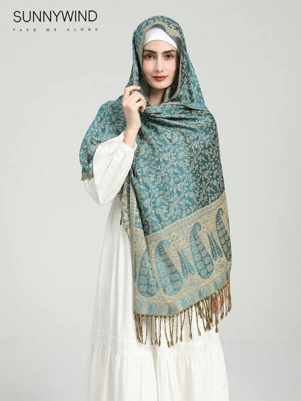 1pc Elegant Cashew Muslim Headscarf, Autumn/Winter