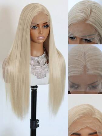 SALLYWELL Mint Blue Color Synthetic Lace Front Wigs For Fashion Women 24 Inch Long Silky Straight Hair Mint Green Wig 13x4 HD Lace Front Wigs Pre Plucked Hairline