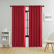1 件或 2 件多种尺寸选择围兜式窗帘套件，带杆袋，遮光纯色隔热窗帘，适用于客厅、办公室、卧室，可调节以适应各种空间 - 紅色 - 查看 28