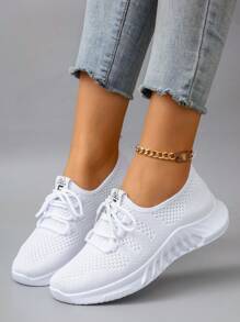 Women's Casual Sports Mesh Sneakers, Breathable Comfortable Lightweight Lace-Up Solid Color, Pink, Bright Color, Anti-Slip, Wear-Resistant