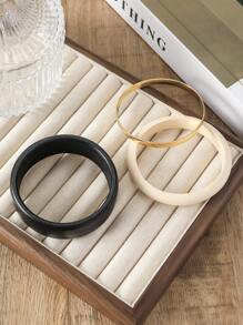 3pcs Vintage Geometric Wooden Resin Metal Bangle Bracelet Set, Suitable For Women Casual, Party Wear