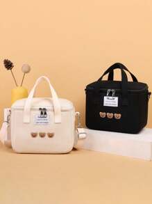 Large Capacity Multi-Function Insulated Lunch Bag, Suitable For Students - Canvas Mommy Bag, Handheld Mommy Bag, Insulated Bag, Cute Bear Milk Bottle & Diaper Storage Bag, Shoulder Diagonal Mommy Bag, Christmas, Halloween, Thanksgiving, Easter Gift Bag, Ideal For School Use And Learning Supplies. - Multicolor - View 2