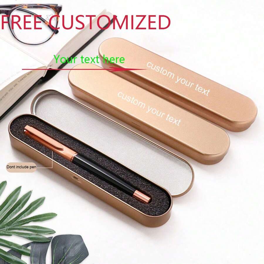 Custom Laser Engraved Tin Box For Gift Pen Engrave Carved Emboss Logo Personalized Tin Gift Box For Single Pen For Valentine's Day Back To School,Back To School,School Supplies - Multicolor - View 1