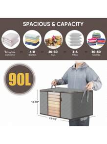 4 borse pieghevoli con zip e scomparti trasparenti per vestiti, coperte, cuscini, giocattoli, asciugamani, libri, per sotto il letto, organizer per armadi salvaspazio, per casa, dormitorio, decorazione autunnale, decorazione festiva, decorazione camera da letto, in tessuto non tessuto di bambù al carbone di grossa capacità, sacche per imballaggio e stoccaggio dei vestiti