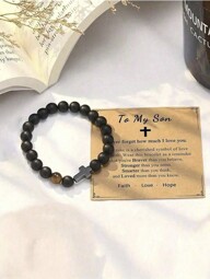 suteyi Hope, Faith, And Love! Stylish Cross Decor Black Beaded Bracelet For Son, Birthday, Christmas Gift