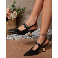 新款法式女高跟鞋，尖头，轻便，性感中跟高跟鞋，春夏 - 黑色 - 查看 3