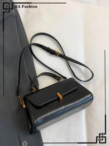 Retro Suede PU Patchwork Handbag & Shoulder Bag For Women, Casual Square Crossbody Bag For Work - Black - View 8