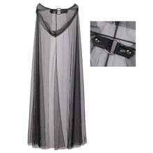1pc Women Sheer Mesh Net Shawl, Transparent Hooded Cloak, Role Play Costume, Thin Chiffon Cape, Bridal Wedding Shoulder Wrap