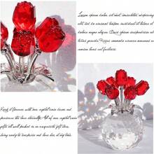 1 Piece Handmade Crystal Red Rose Flower Figurine With Round Vase, Romantic Rose Gifts For Women On Valentine's Day Mother's Day Birthday, Rose Collectible Figurines For Home Party Wedding Decorations Graduation
