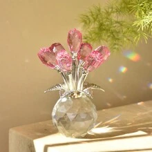 1 Piece Handmade Crystal Red Rose Flower Figurine With Round Vase, Romantic Rose Gifts For Women On Valentine's Day Mother's Day Birthday, Rose Collectible Figurines For Home Party Wedding Decorations Graduation