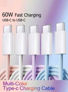 Cable USB C a USB C para carga rápida de 60W, cable trenzado multicolor de 6.6ft/3.3ft, compatible con Iphone 15/15 Pro/15 Pro Max/15 Plus, IPad Pro/Air5, Galaxy S22/S21/S20 Ultra y Macbook