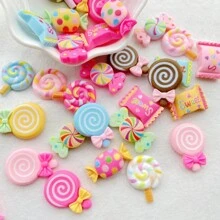 10/20/30pcs Hand-Painted Resin Mixed Color Candy Lollipop Charms - Colorful Flat Back Cabochons For DIY Keychains, Scrapbooking, Wedding Decor & Jewelry Crafts