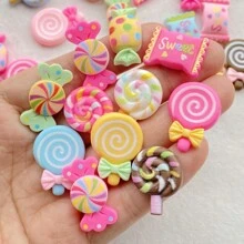 10/20/30pcs Hand-Painted Resin Mixed Color Candy Lollipop Charms - Colorful Flat Back Cabochons For DIY Keychains, Scrapbooking, Wedding Decor & Jewelry Crafts