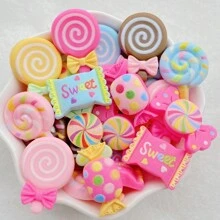 10/20/30pcs Hand-Painted Resin Mixed Color Candy Lollipop Charms - Colorful Flat Back Cabochons For DIY Keychains, Scrapbooking, Wedding Decor & Jewelry Crafts