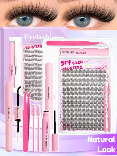 168 件 D 卷曲单根睫毛簇自然外观宽茎睫毛簇自然外观、超柔软、超轻可重复使用单根分段假睫毛睫毛延长套件带化妆工具粘合和密封、睫毛卸妆液、睫毛镊子和睫毛刷，适合居家自用，适用于日常生活、婚礼、约会、派对、音乐节、新年和礼品盒