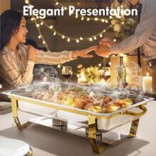 8pcs 9QT Golden Stainless Steel Chafing Dishes For Buffet, Rectangular Chafers And Buffet Warmers Sets For Parties Weddings Catering Buffet - 8 Pack - View 5