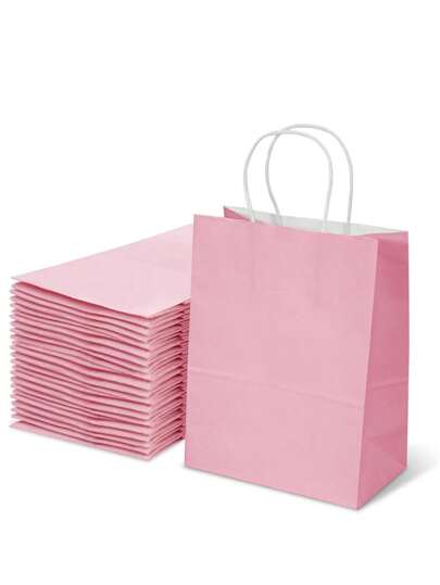 5/10pcs Medium Pink/Brown Kraft Paper Bags, Birthday Gift Bags, Reusable Gift Bags, Party Favors, Wedding Gift Bags, Valentine's Day Gift Bags, Mother's Day Gift Bags, Christmas Gift Bags, New Year Gift Bags, Ramadan Gift Bags