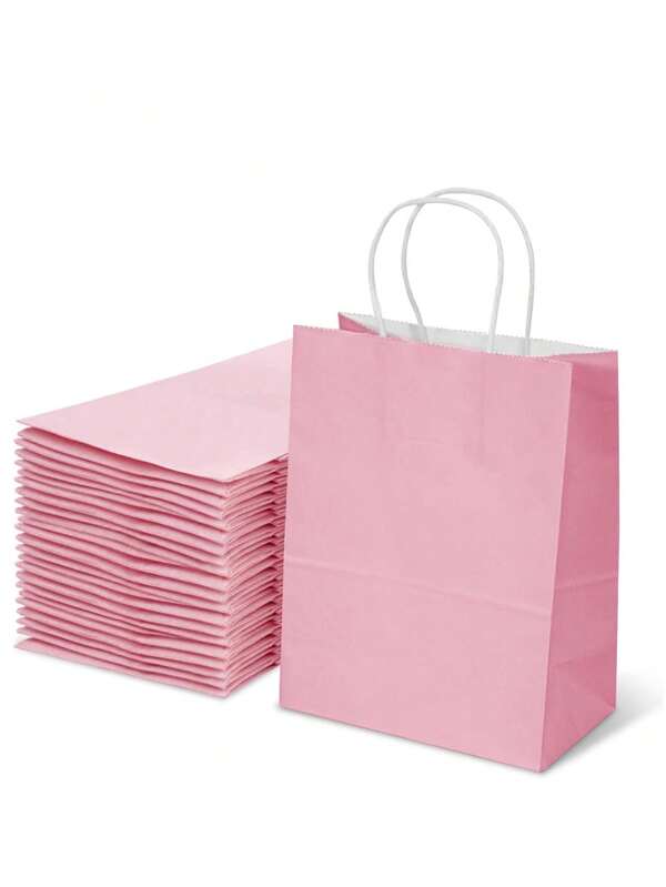 5PCS/10PCS Medium Size, Pink/Brown Kraft Paper Bag, Birthday Gift Bag, Reusable Gift Bag, Bag, Party Favor Bag, Wedding Bag, Valentine's Day Gift Bag, Mother's Day Gift Bag, DIY Pattern Gift Bag For Friends