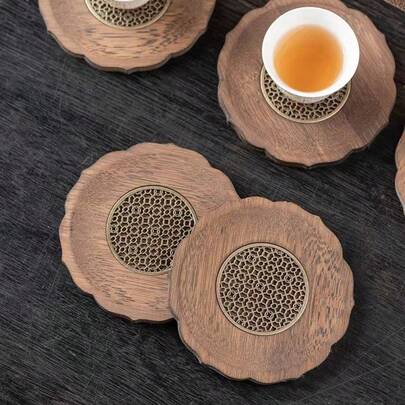 日式莲花杯垫、隔热垫、坚固的竹子和金属茶壶架、茶杯配件套装