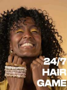 6个装 100% 纯桑蚕丝发圈，真丝发绳，马尾辫发圈，纯色天然发饰，发圈，发绳，头饰