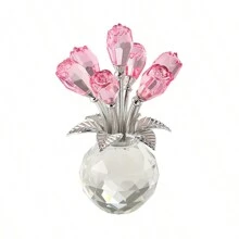 1 Piece Handmade Crystal Red Rose Flower Figurine With Round Vase, Romantic Rose Gifts For Women On Valentine's Day Mother's Day Birthday, Rose Collectible Figurines For Home Party Wedding Decorations Graduation