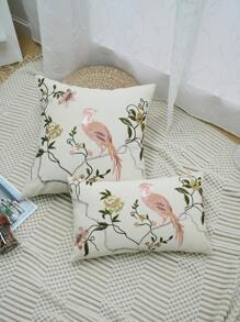 1pc, Canvas Flower Bird Embroidery Throw Pillow Cover Without Pillow Insert, Machine Washable, Zip Closure - Perfect For Home Decor Gifts Birthday Graduation School Decor School Surprise Dormitory Decor Back To School Room Decor School Supplies