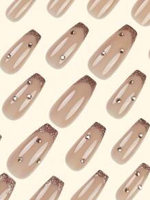 Y2K Enhance Your Look 24Pcs Nail Gems Long Almond Nail Tips Super Glossy Press On Acrylic Nails Pink Fashion French Style Gradient Glitter Geometry Stripe Pattern Beauty Light Luxury Style Fake Nails With Rhinestone Shine Reusable False Nails For Women Sweet,Cute,Minimalist,And Elegant Style Nail Art Set With Detachable Fake Nails Patches Suitable For Holiday Wear, Parties, Friends, Dates, Daily Wear Nail Supplies Nails