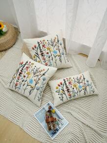 1pc, Canvas Flower Grass Embroidery Throw Pillow Cover Without Pillow Insert, Machine Washable, Zip Closure - Perfect For Home Decor Gifts Birthday Graduation