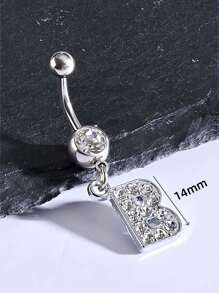 1 chiếc nhẫn rốn bằng thép không gỉ hình chữ cái tiếng Anh cổ điển thời trang đính đá Cubic Zirconia, nhẫn rốn phong cách đơn giản, trang sức xỏ khuyên cơ thể cho phụ nữ đeo hàng ngày - Bạc - Xem 21