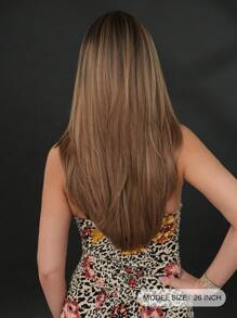 7JHH WIGS 24 Inch Elegant Layered Wig For Women Ombre Brown Straight Wig With Curtain Bangs,High Quality Synthetic Heat-Resistant Fiber Wigs For Daily Use&Music Festival&Mother's Day Gift - 漸層棕色 - 查看 2