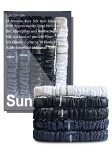 6个装 100% 纯桑蚕丝发圈，真丝发绳，马尾辫发圈，纯色天然发饰，发圈，发绳，头饰