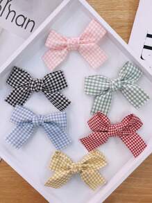 2pcs Plaid Bow Cute Hair Clips, Minimalist Fashion Casual Daily Wear, Bows, Hair Accessories