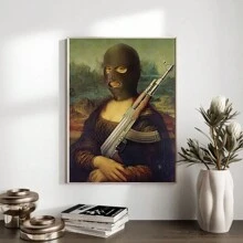 1 pieza, Arte de pared de la Mona Lisa, parodia vibrante y de moda de decoración de pinturas famosas, estilo estético universitario interesante, impresión de póster vintage en lienzo, pintura de lienzo minimalista, apto para decoración del hogar, carrito de bar, cafetería, patio, club, sala de música, regalo de cumpleaños, sala de estar, dormitorio, oficina en casa, cocina, decoración del baño, el regalo perfecto para tus amigos, regalo de decoración de pared de 20*28 pulgadas, sin marco - A - Ver 4
