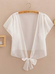 1 件夏季雪纺开衫披肩轻质短款披肩短上衣，百搭吊带裙