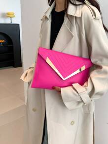 New Fashionable Niche Design Vintage Alligator Grain Envelope Handbag For Women This Year, Elegant Prom Bag - Hot Pink - View 4