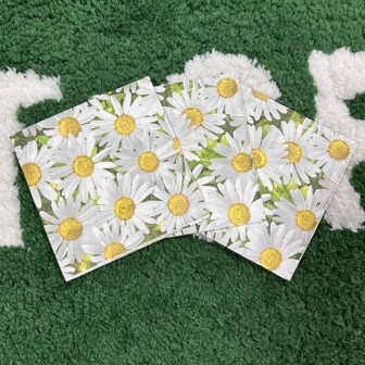 1 包/20 件黄色和白色雏菊花印花纸巾，一次性纸质派对用品，节日餐具，厨房和家居装饰
