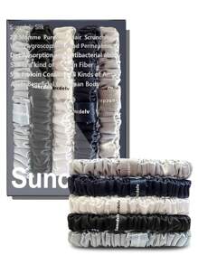 6个装 100% 纯桑蚕丝发圈，真丝发绳，马尾辫发圈，纯色天然发饰，发圈，发绳，头饰