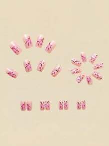 Medium Length Square Nail Stickers, New Year Design, Floral Pattern In Yellow, Multi-Color, 24pcs/Box, Detachable & Reusable, Press-On Nail Art Stickers Press On Nails